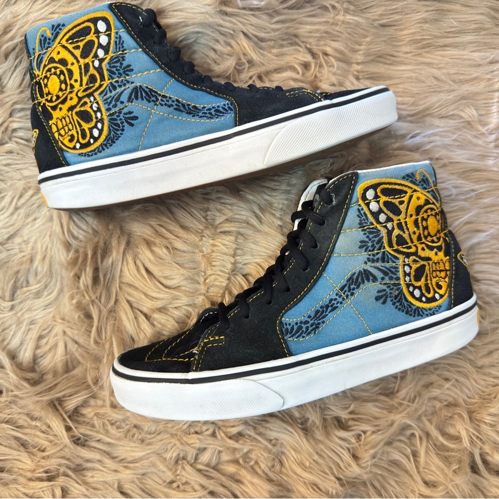 VANS Sk8-Hi Unisex Dia de Los Muertos 
butterfly skull embroidered Sneakers w 6